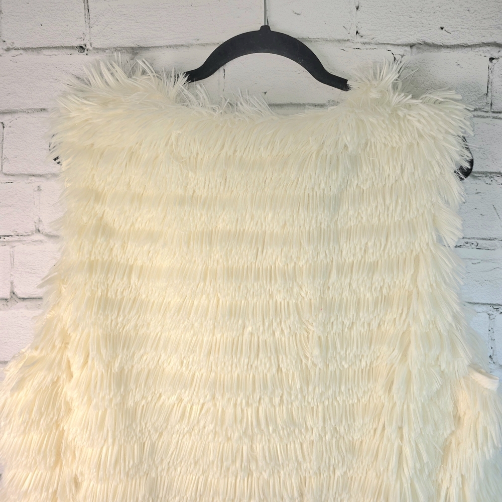 STUDIO IVORY CREAM COLORED TIERED FRINGE BOHO CHIC FUNKY WOMENS XL - Picture 5 of 6